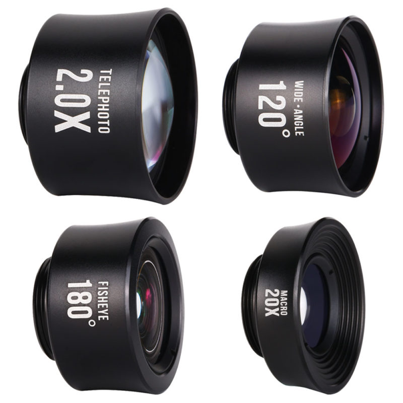 iPhone Lens, Phone Camera Lens Kit - 2.0X Zoom Telephoto Lens, 20X Macro Lens, 120°Wide Angle Lens, 180°Fisheye Lens, 4 in 1 Clip On Cell Phone Camera Lens for iPhone X/8/7/6/5 & Samsung & Smartphones