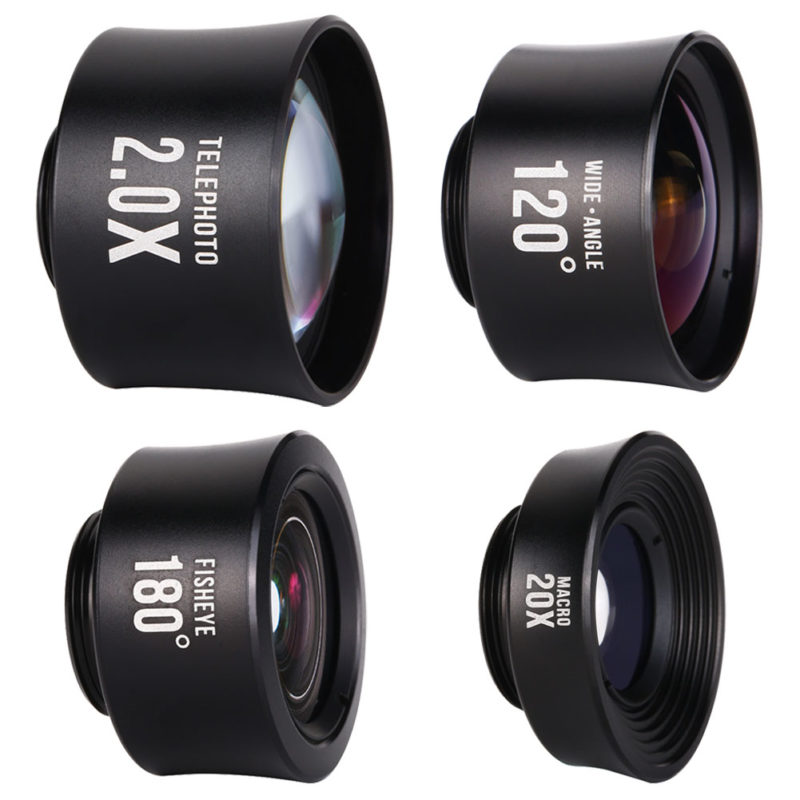 iPhone Lens, Phone Camera Lens Kit - 2.0X Zoom Telephoto Lens, 20X Macro Lens, 120°Wide Angle Lens, 180°Fisheye Lens, 4 in 1 Clip On Cell Phone Camera Lens for iPhone X/8/7/6/5 & Samsung & Smartphones